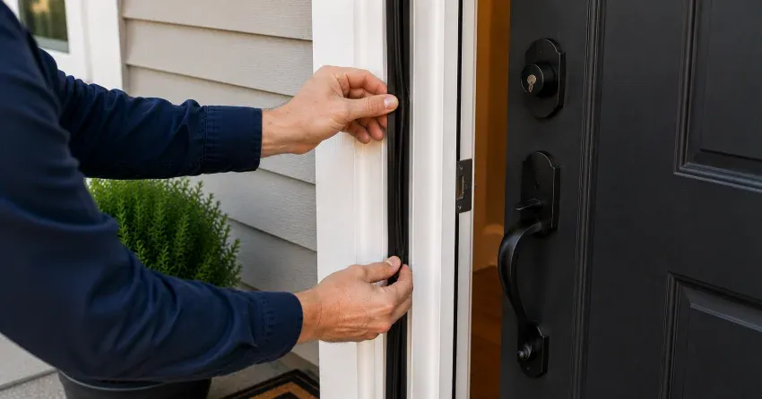 technician performing light test on door seal in North-King Subdivisions, Bowmanville