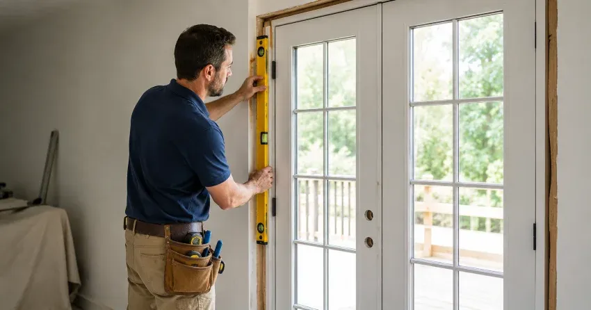 newly installed French doors with divided glass panes in Lakefront, Bowmanville