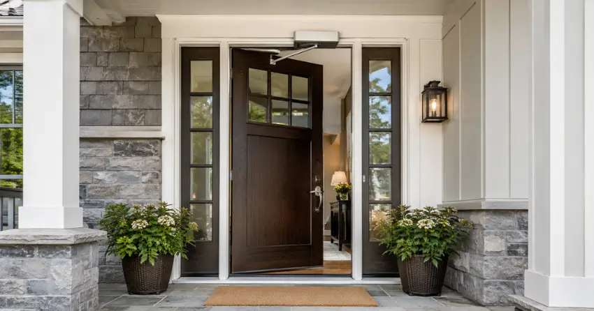 residential automatic door opener installed on exterior entry door in Bowmanville