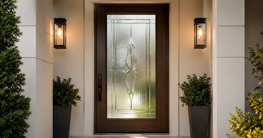 decorative frosted glass panel installed in a front door in Bowmanville