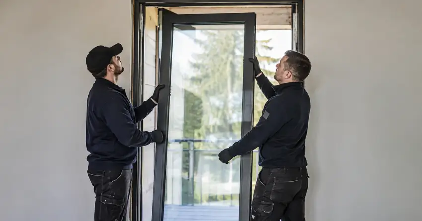 new glass panel being fitted into door frame in Bowmanville
