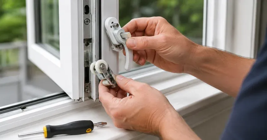 technician performing broken window repair Bowmanville on a sliding window