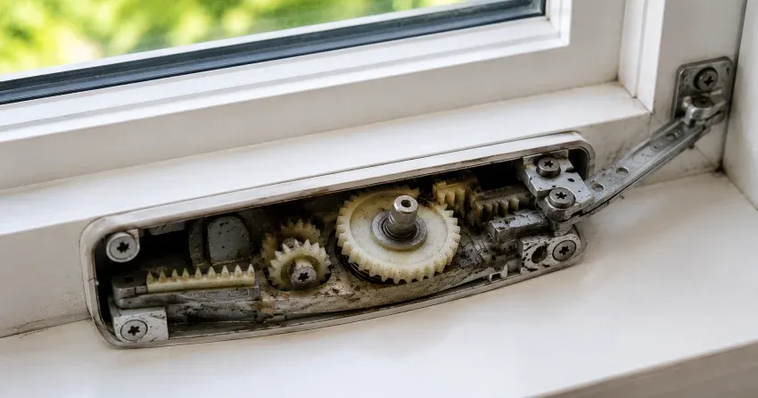 technician replacing casement window crank operator in North-King Subdivisions, Bowmanville home