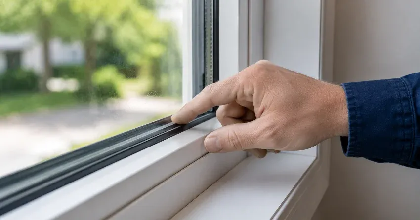 technician inspecting window glass seal in Bowmanville